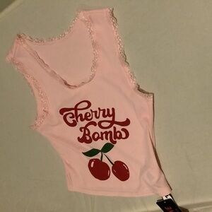 ROMWE Pink Cherry Bomb Tank Top